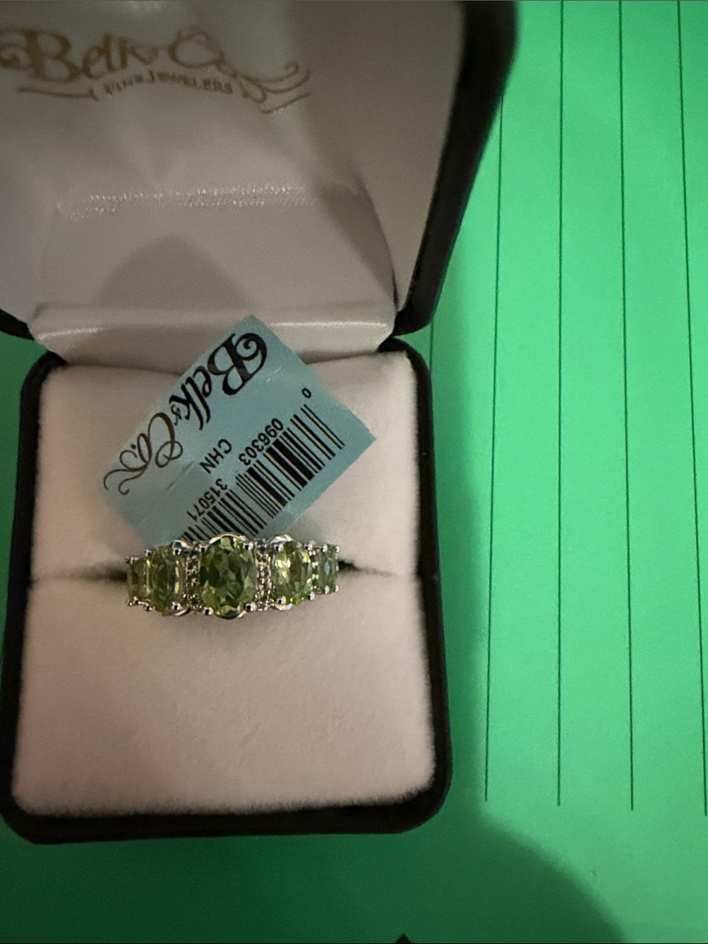 belk Silver Ring with Bright Green Multi-Stone Center